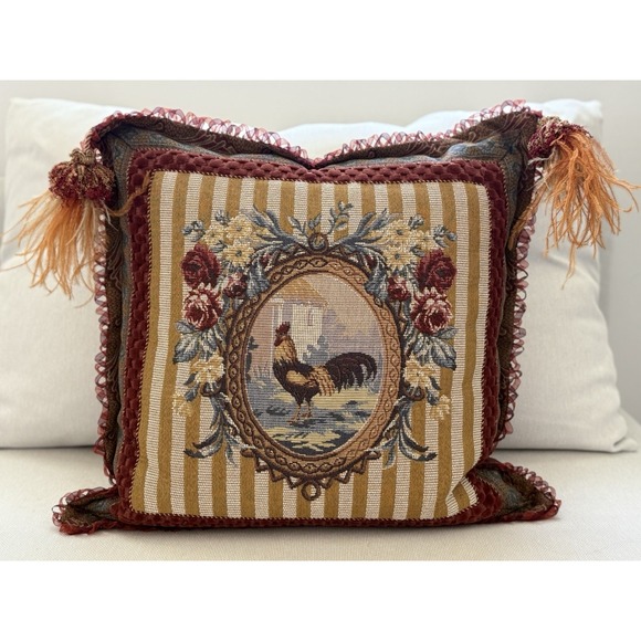 SWEET DREAMS Neiman Marcus Rooster Tapestry Jacquard Luxury Tassel Pillow Cover - Picture 1 of 13